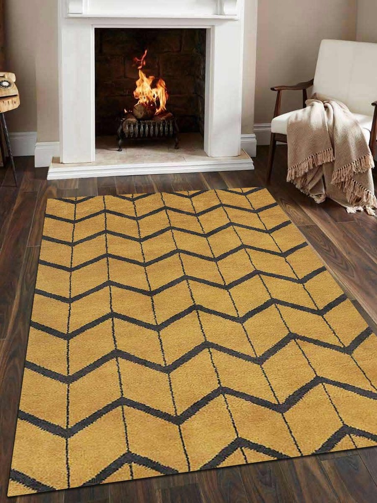 5 X 8 Ft. Geometric Hand Knotted Woolen Area Rug, Gold & Charcoal