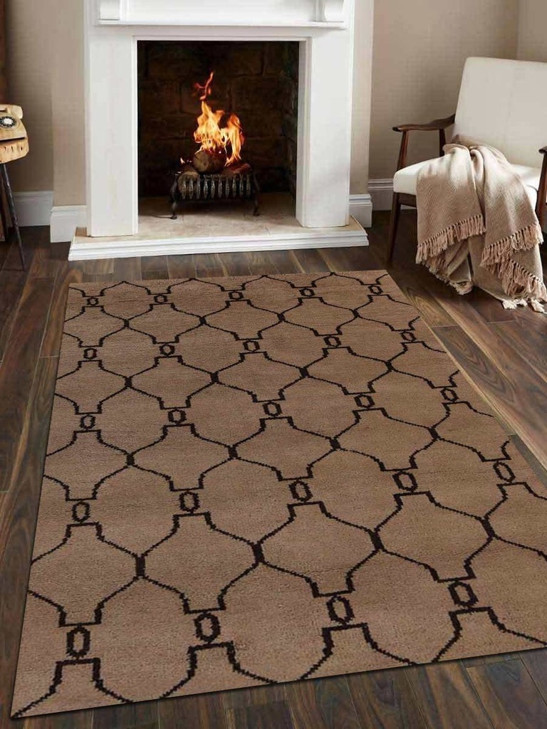 5 X 8 Ft. Geometric Hand Knotted Woolen Area Rug, Beige & Brown