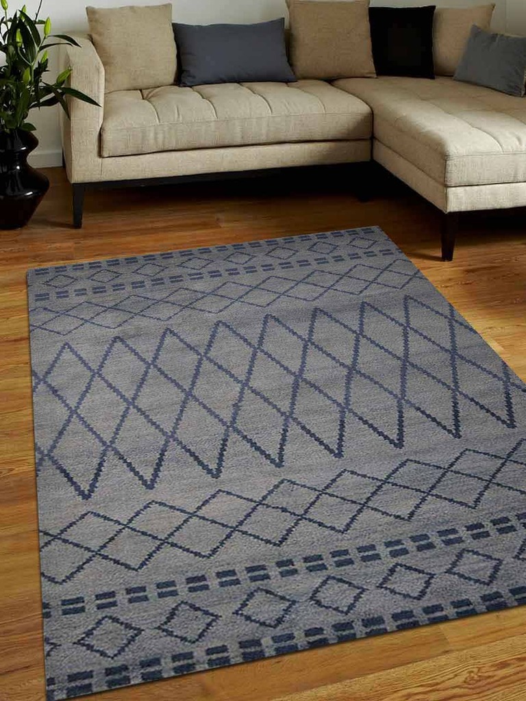 5 X 8 Ft. Geometric Hand Knotted Wool Area Rug, Light Blue & Blue