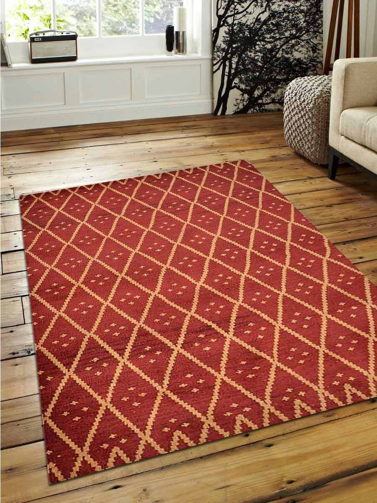 5 X 8 Ft. Geometric Hand Knotted Woolen Area Rug, Red & Gold