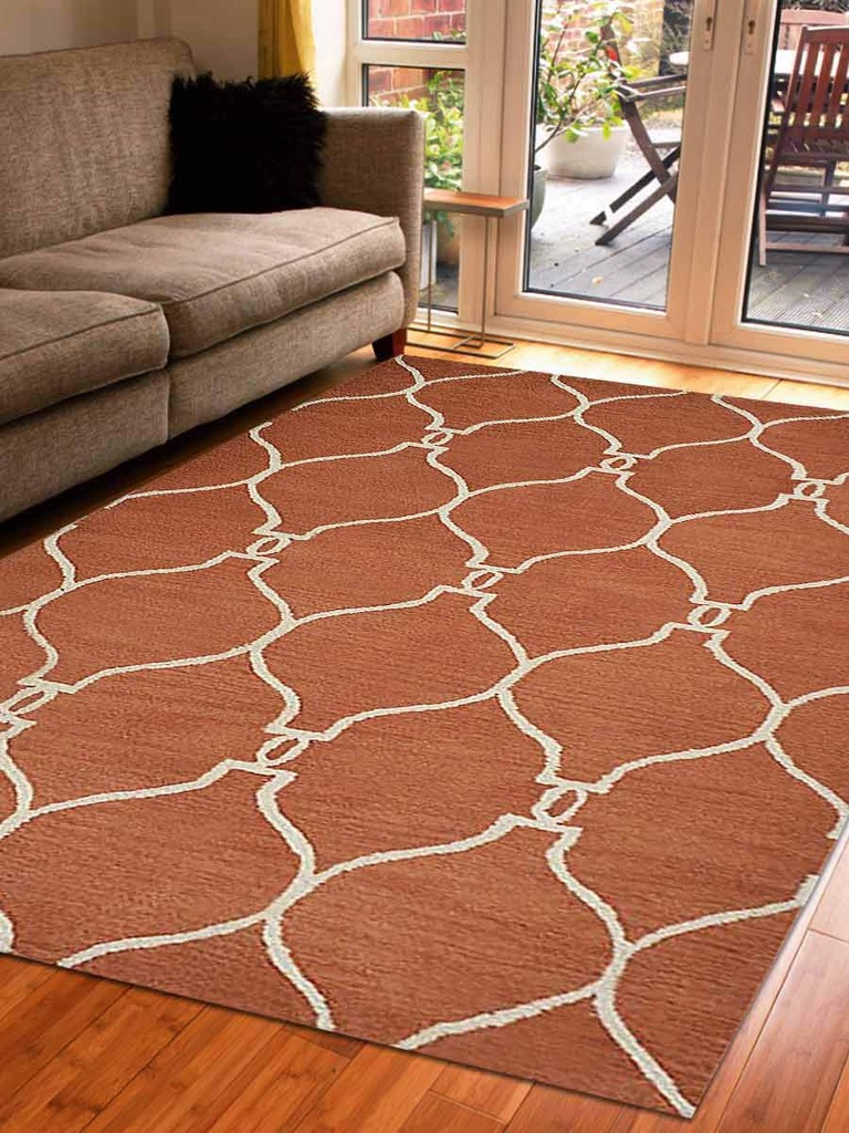 5 X 8 Ft. Geometric Hand Tufted Woolen Area Rug, Red & Beige