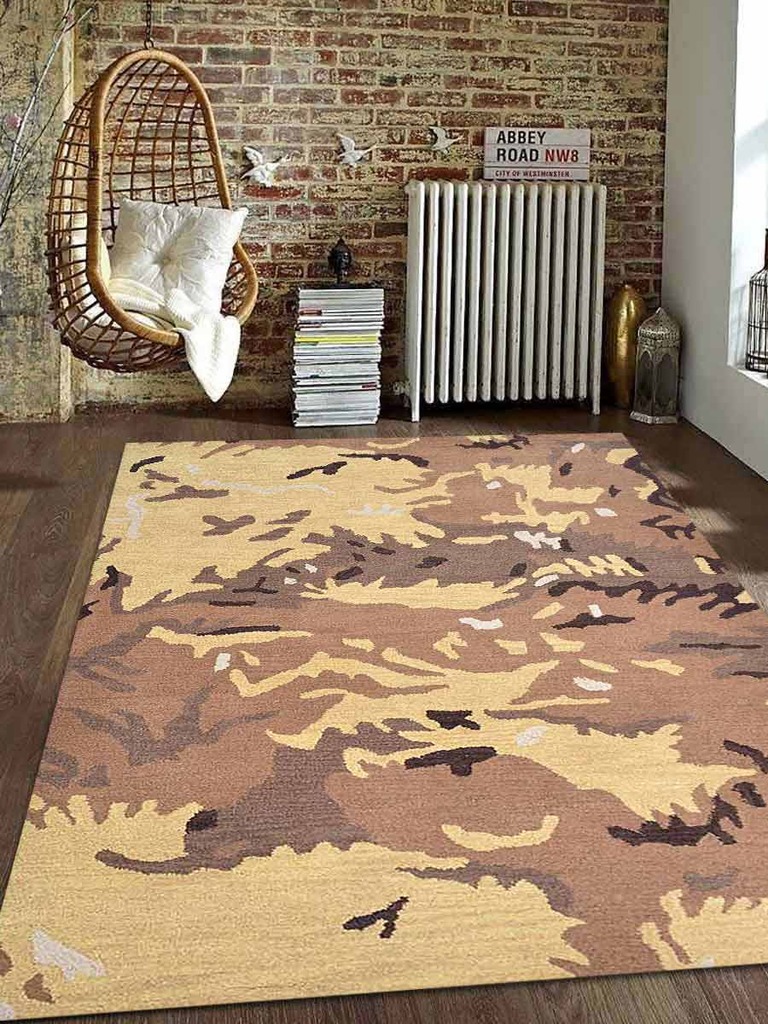 5 X 8 Ft. Contemporary Hand Tufted Woolen Area Rug, Brown & Gold