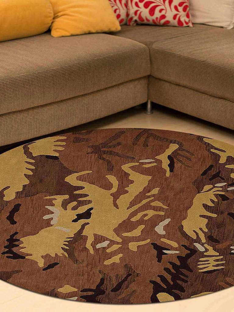 10 X 10 Ft. Contemporary Hand Tufted Woolen Round Area Rug, Brown & Gold