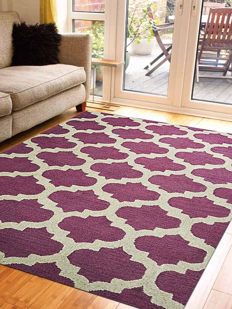 5 X 8 Ft. Geometric Hand Tufted Woolen Area Rug, Purple & White