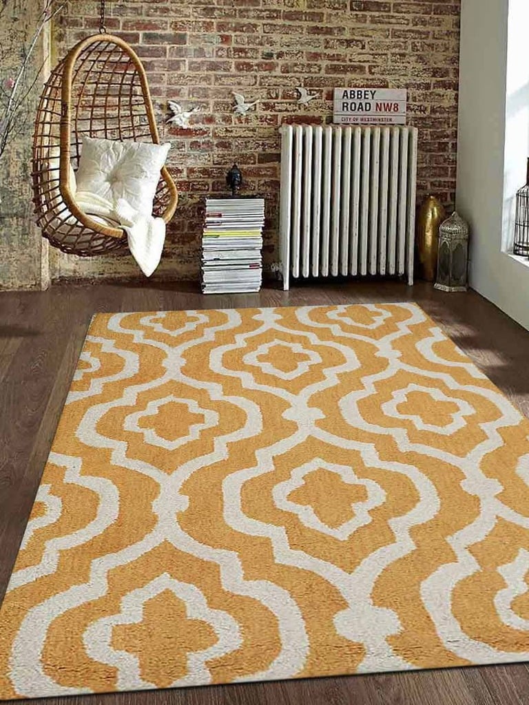 4 X 6 Ft. Geometric Hand Tufted Woolen Area Rug, Gold & White