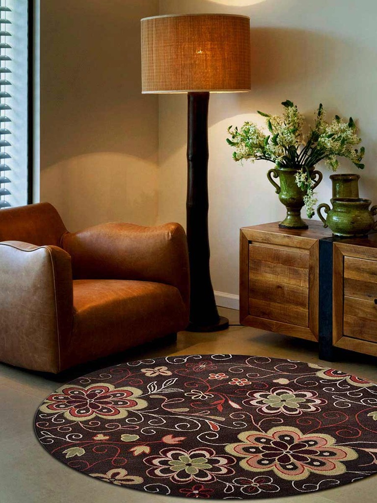 K00656t0004b8 8 X 8 Ft. Floral Hand Tufted Woolen Round Area Rug, Brown