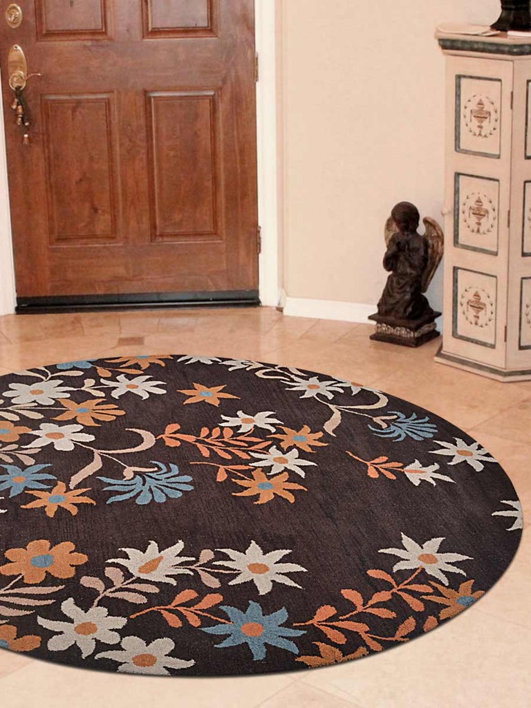 K00689t0004b8 8 X 8 Ft. Floral Hand Tufted Woolen Round Area Rug, Brown