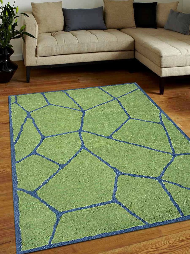 3 X 5 Ft. Contemporary Hand Tufted Woolen Area Rug, Green & Blue