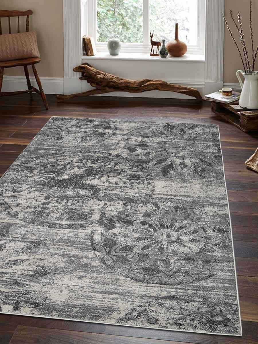 4 X 6 Ft. Machine Woven Heatset Polypropylene Area Rug, Silver & Ivory