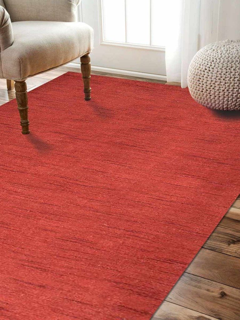 3 X 5 Ft. Hand Knotted Loom Woolen Area Rug, Solid Red
