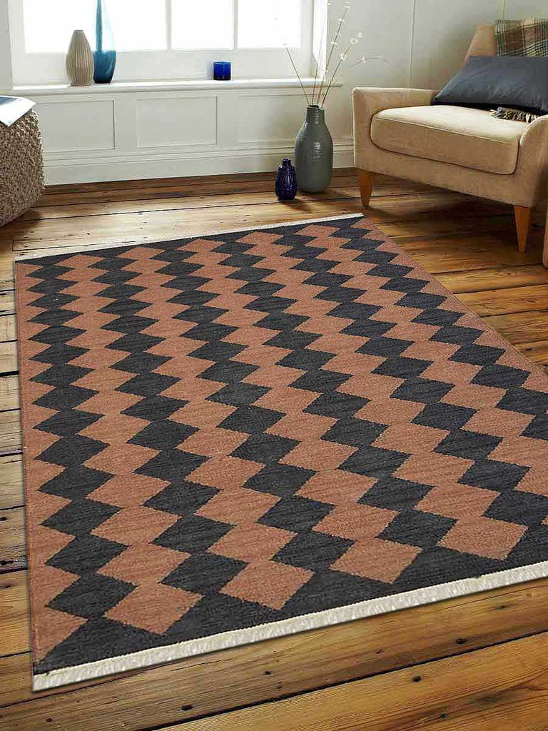 3 X 5 Ft. Contemporary Hand Woven Kelim Woolen Area Rug, Brown & Charcoal