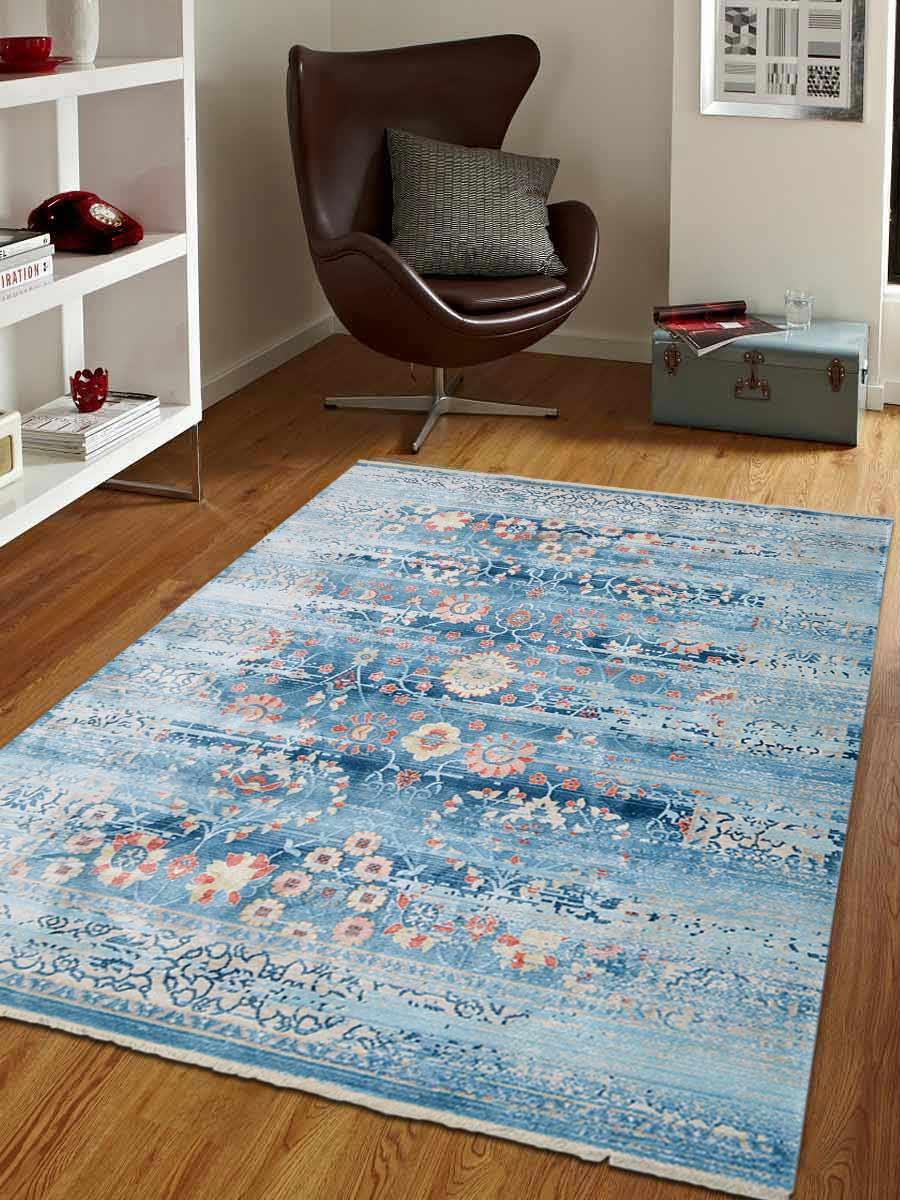 5 Ft. X 7 Ft. 10 In. Machine Woven Crossweave Polyester Rectangle Oriental Area Rug, Blue