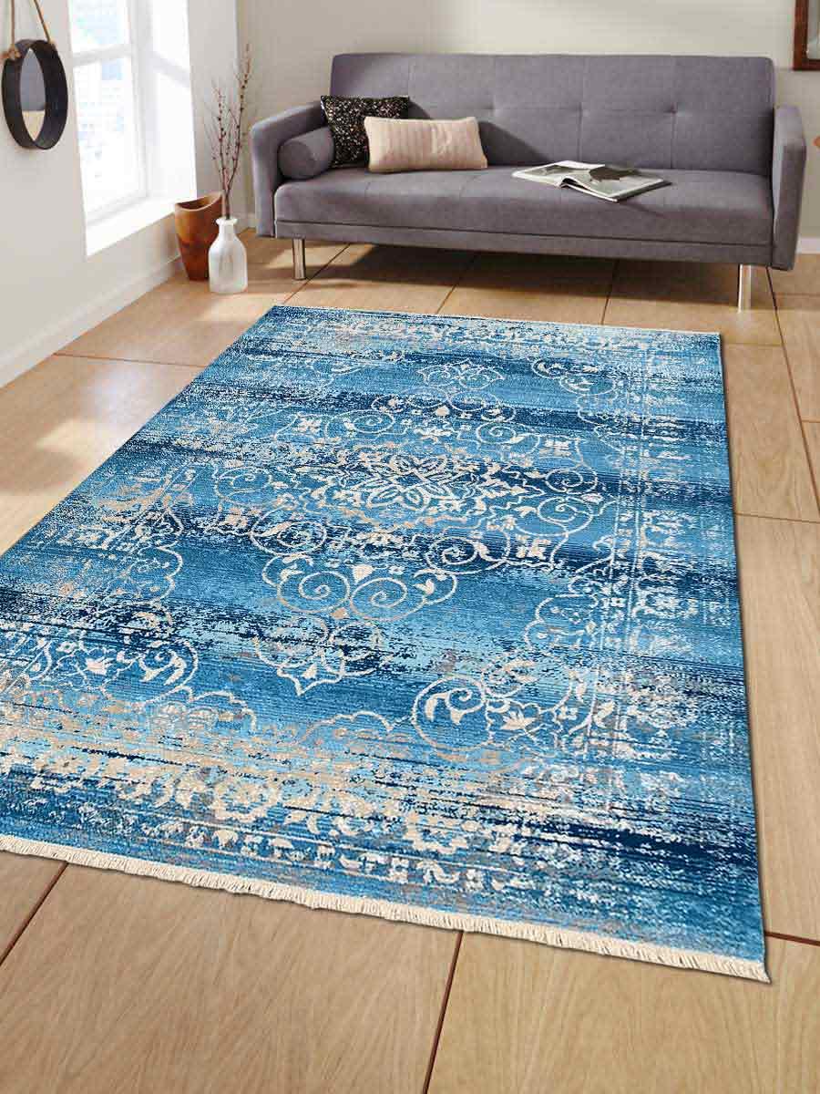 10 X 13 Ft. Machine Woven Crossweave Polyester Rectangle Oriental Area Rug, Blue