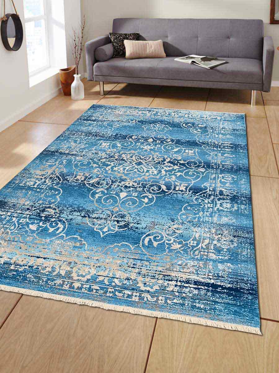 4 Ft. X 5 Ft. 11 In. Machine Woven Crossweave Polyester Rectangle Oriental Area Rug, Blue