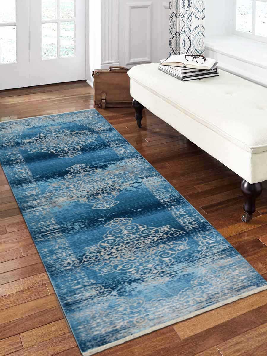 2 Ft. 6 In. X 9 Ft. 10 In. Machine Woven Crossweave Polyester Runner Oriental Area Rug, Blue