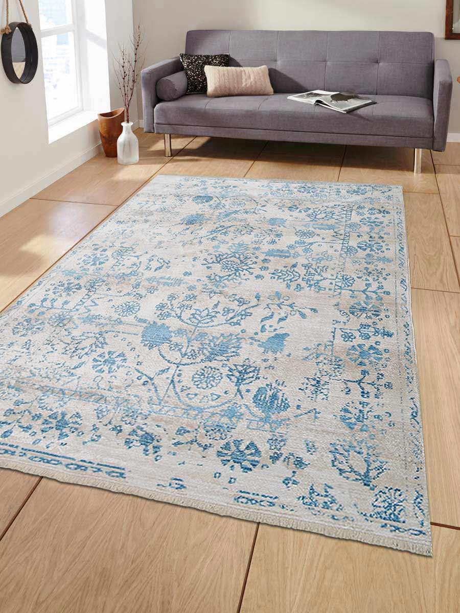 4 Ft. X 5 Ft. 11 In. Machine Woven Polyester Rectangle Area Rug, Ivory Blue