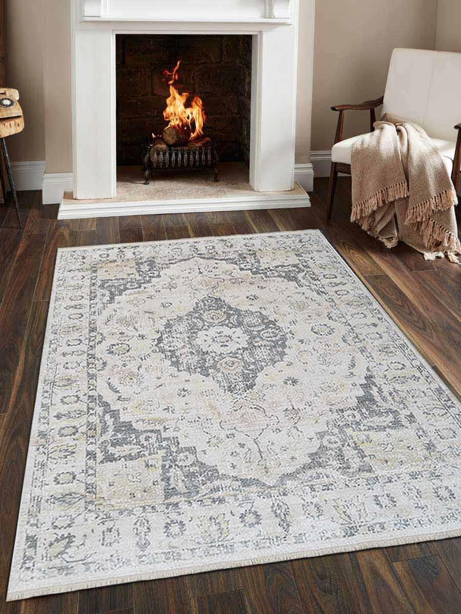 5 Ft. X 7 Ft. 10 In. Machine Woven Polyester Rectangle Area Rug, Cream