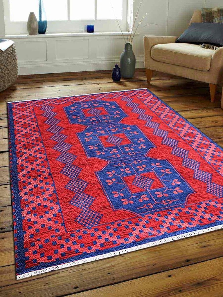 5 X 8 Ft. Hand Knotted Afghan Wool & Silk Area Rug, Multicolor - Kazak