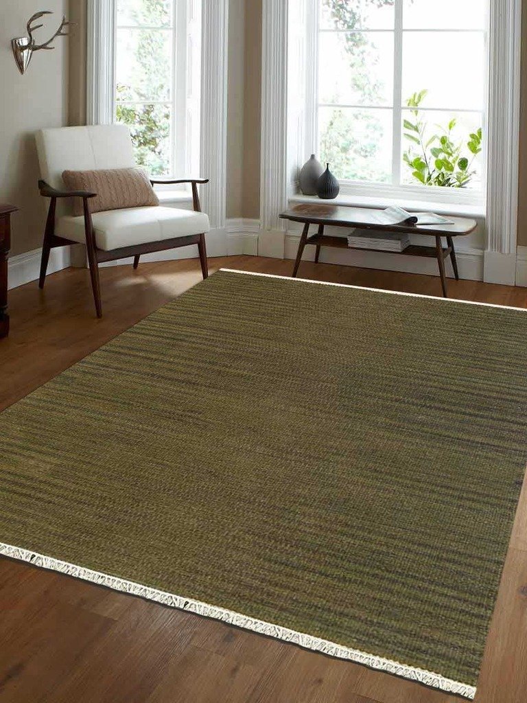 9 X 12 Ft. Hand Weave Kelim Wool Area Rug, Olive - Contemporary