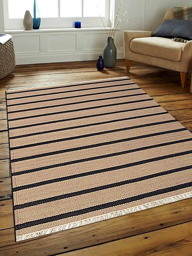 4 X 6 Ft. Hand Weave Kelim Wool Area Rug, Cream & Charcoal - Contemporary