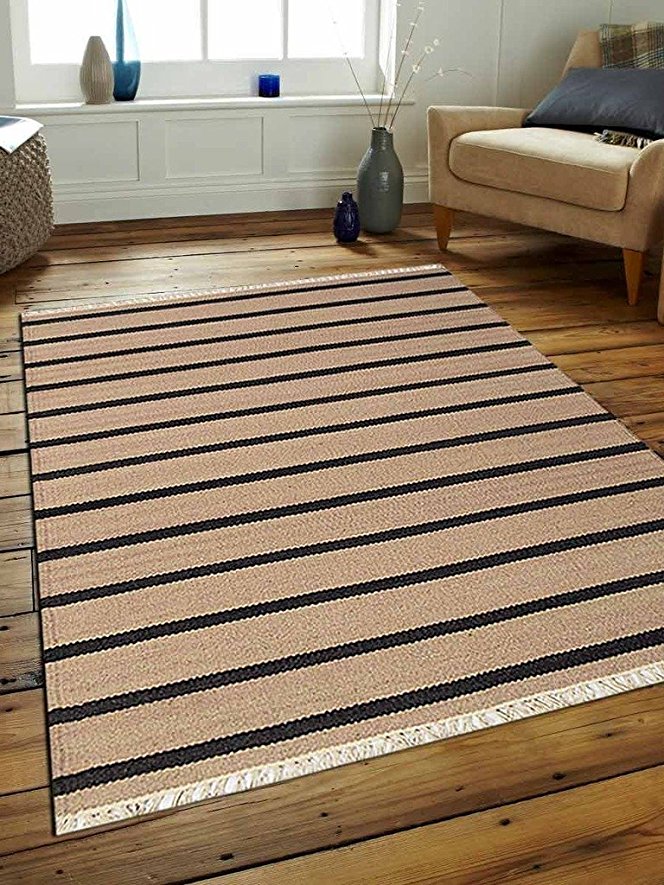 5 X 8 Ft. Hand Weave Kelim Wool Area Rug, Cream & Charcoal - Contemporary