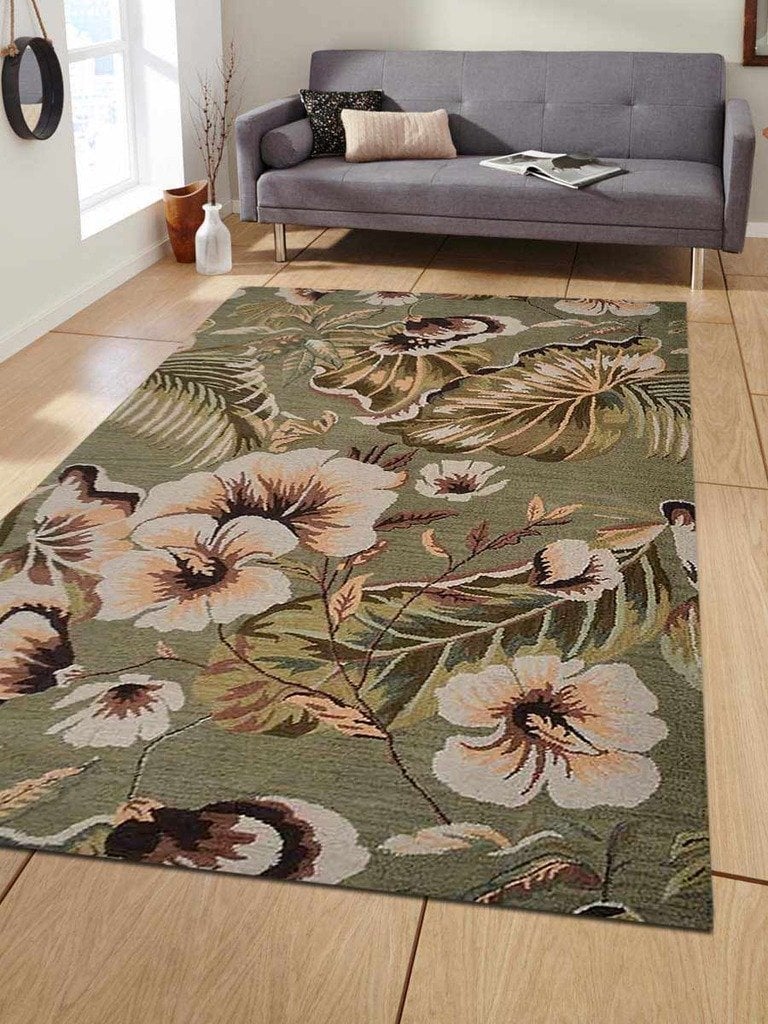 5 X 8 Ft. Hand Tufted Woolen Area Rug, Green - Floral