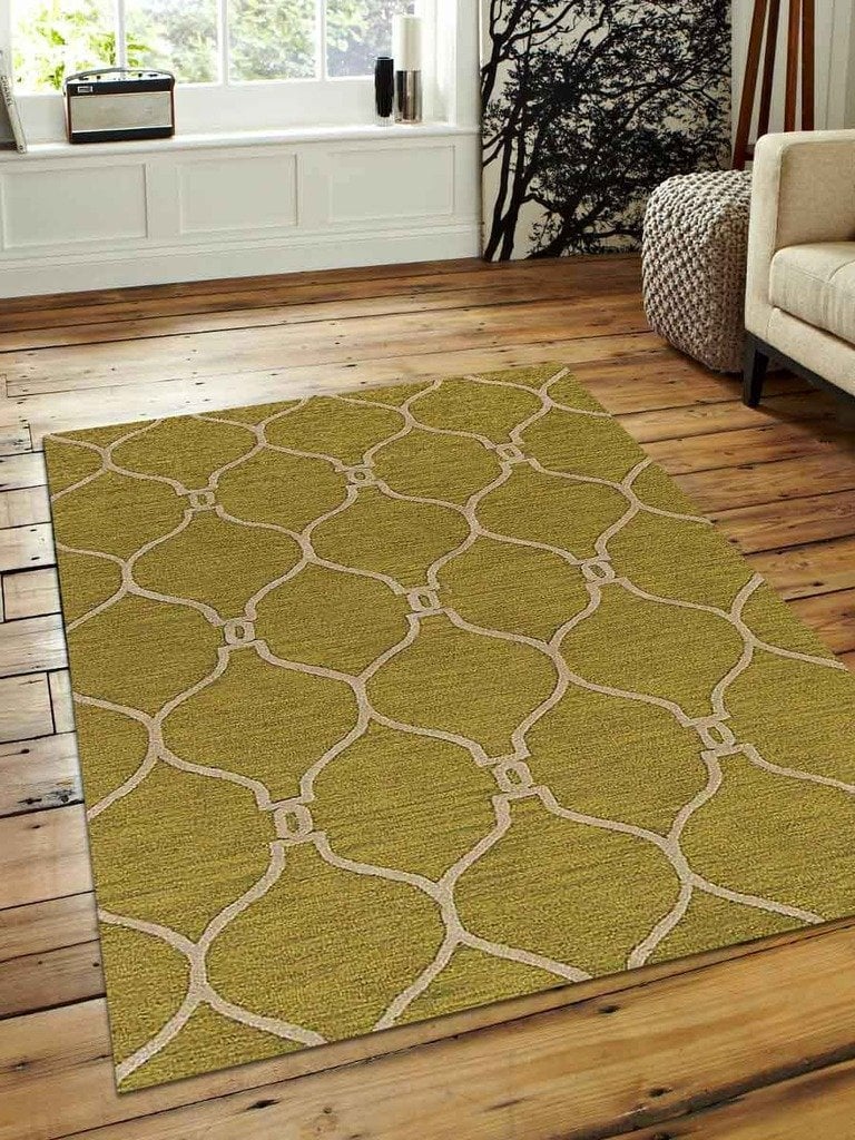 5 X 8 Ft. Hand Tufted Wool Area Rug, Green & Beige - Geometric