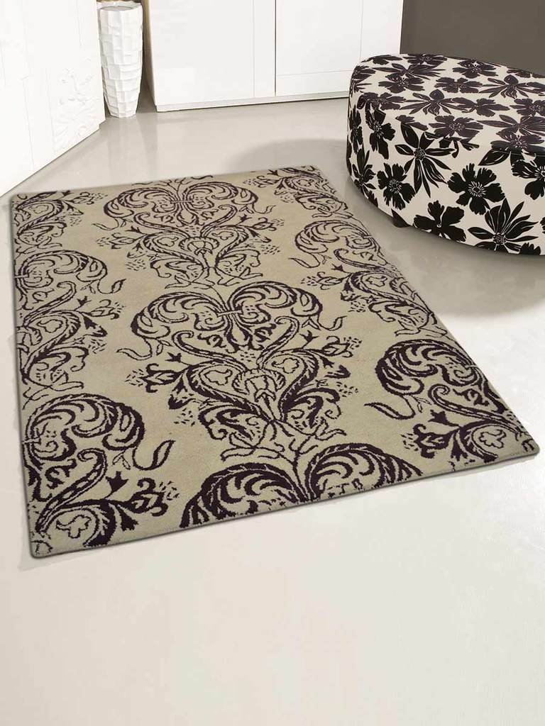 5 X 8 Ft. Hand Tufted Woolen Area Rug, Cream & Brown - Floral