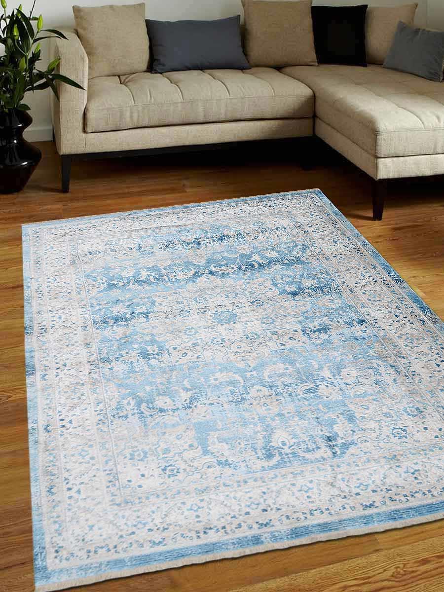 4 Ft. X 5 Ft. 11 In. Machine Woven Polyester Turkish Oriental Rectangle Area Rug, Blue