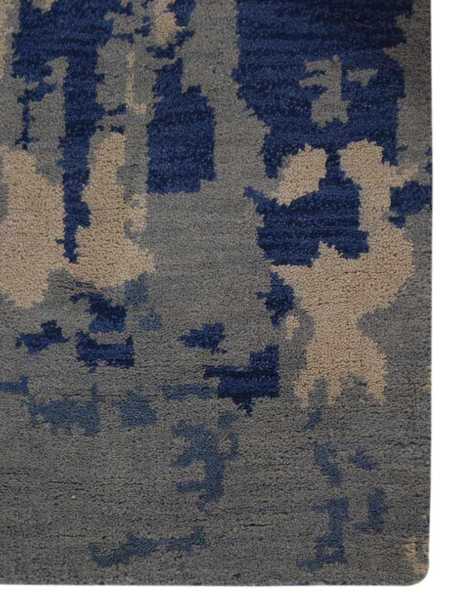 5 X 8 Ft. Hand Knotted Wool Contemporary Rectangle Area Rug, Blue & Beige