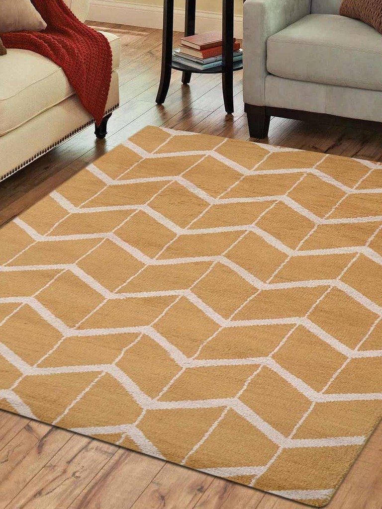 5 X 8 Ft. Hand Knotted Woolen Area Rug, Gold & Beige - Geometric