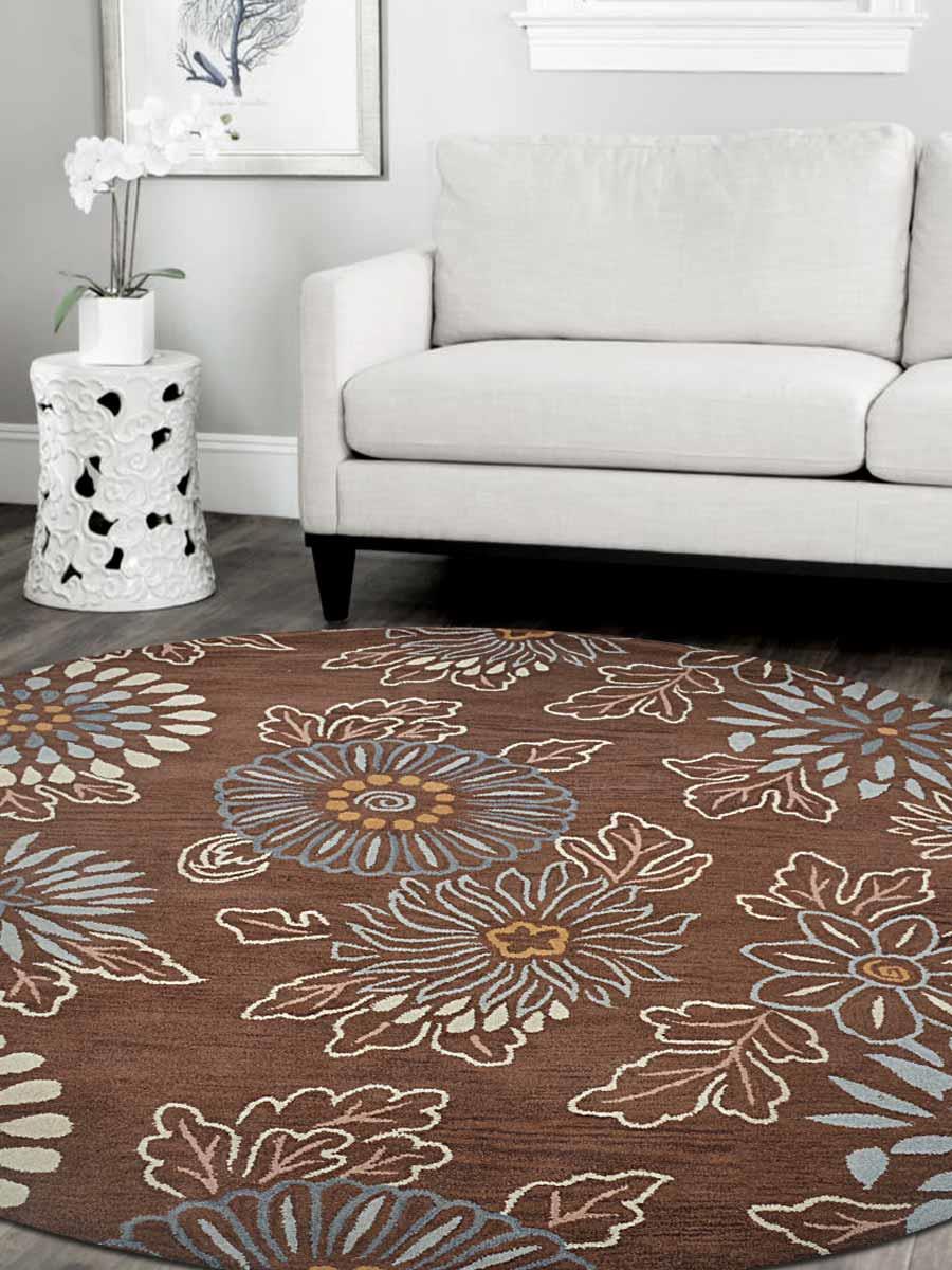 Get My Rugs K00730t0004b8 8 Ft. X 8 Ft. Hand Tufted Wool Round Area Rug, Floral - Brown