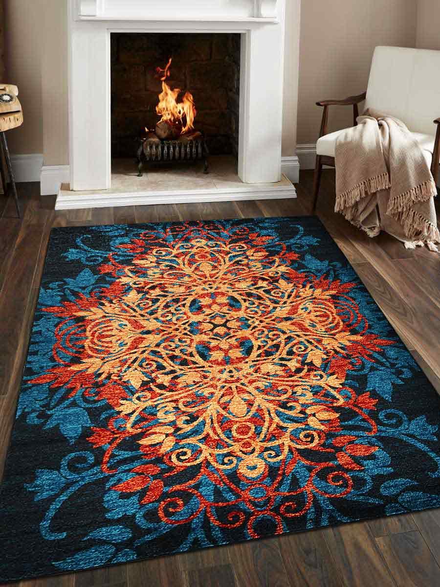 Get My Rugs Mx0012m4003a53 6 Ft. 7 In. X 9 Ft. Machine Woven Polypropylene Area Rug, Turkish Floral - Caramel Blue