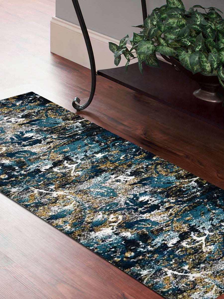 Get My Rugs Mx0014m3203g93 3 Ft. 2 In. X 10 Ft. Machine Woven Polypropylene Runner Rug, Turkish Floral - Silver Blue