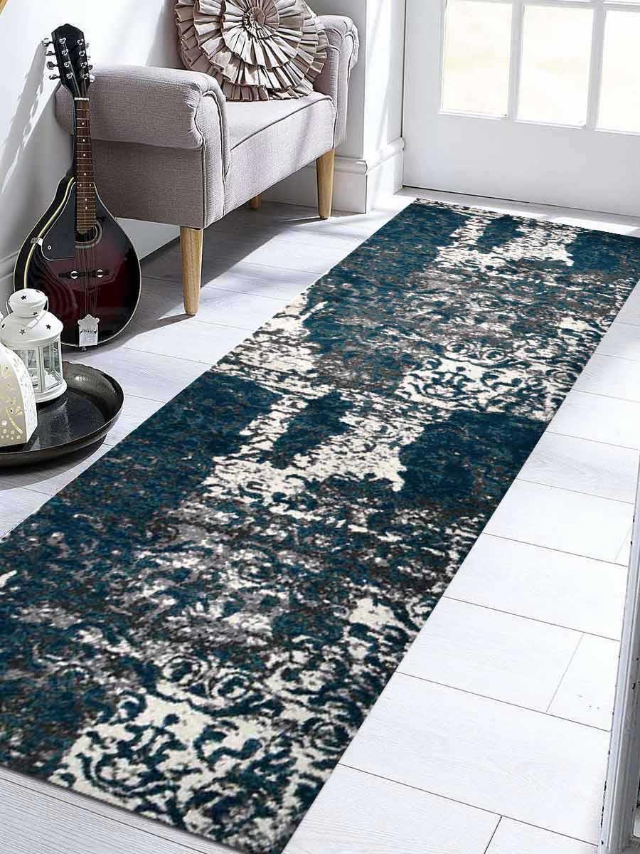 Get My Rugs Mx0017m3203g93 3 Ft. 2 In. X 10 Ft. Machine Woven Polypropylene Runner Rug, Turkish Floral - Silver Blue