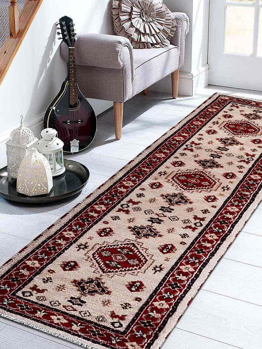Get My Rugs Af0101k1226g25 2 Ft. 6 In. X 10 Ft. Hand Knotted Afghan Wool And Silk Oriental Runner Area Rug, Kazak - Gold Red