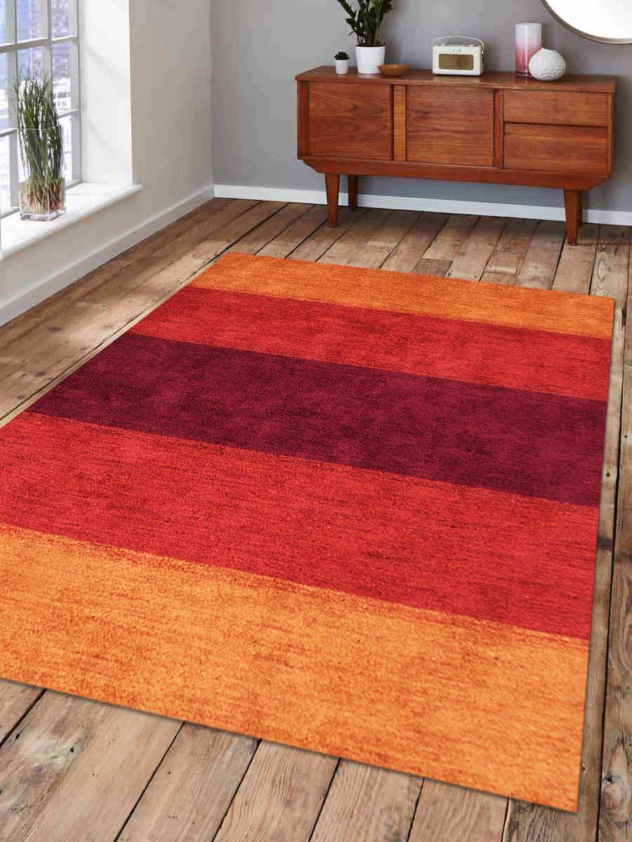 5 X 8 Ft. Hand Knotted Gabbeh Silk Striped Area Rug - Orange Red