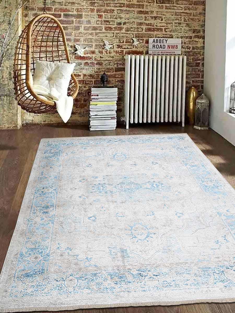 4 X 5 Ft. 11 In. Cross Weave Machine Woven Polyester Turkish Oriental Area Rug - Grey Blue