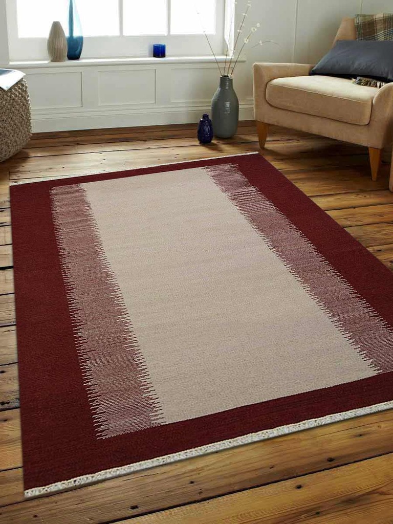 5 X 8 Ft. Contemporary Hand Woven Kelim Woolen Area Rug, Cream & Wine