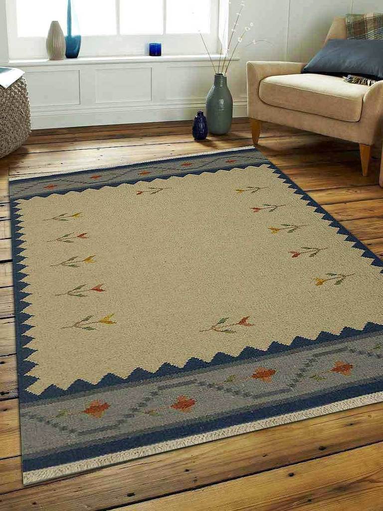 4 X 6 Ft. Contemporary Hand Woven Kelim Woolen Area Rug, White & Blue