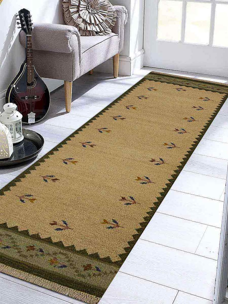 2 Ft. 6 In. X 8 Ft. Contemporary Hand Woven Kelim Woolen Area Rug, White & Green