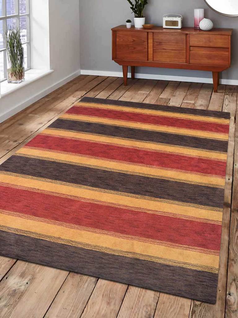 5 X 8 Ft. Contemporary Hand Knotted Loom Wool Area Rug, Brown & Gold