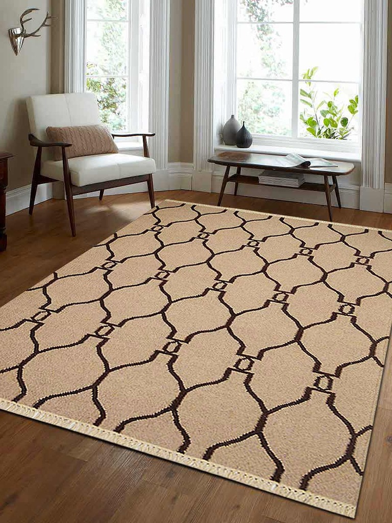 4 X 6 Ft. Contemporary Hand Woven Kelim Woolen Area Rug, White & Brown
