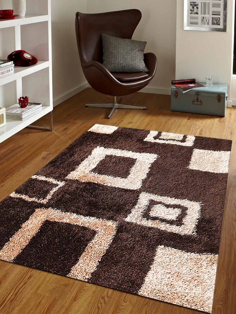 4 X 6 Ft. Shag Geometric Hand Tufted Polyester Area Rug, Brown & Beige