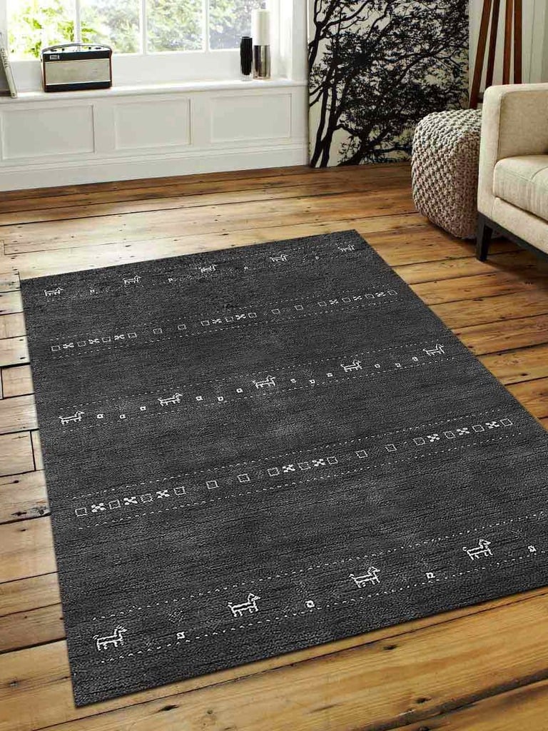 5 X 8 Ft. Contemporary Hand Knotted Loom Wool Area Rug, Charcoal