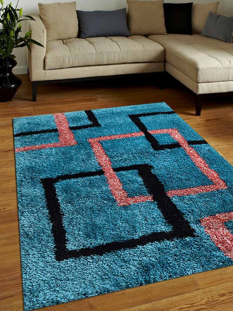 4 X 6 Ft. Shag Geometric Hand Tufted Polyester Area Rug, Turquoise