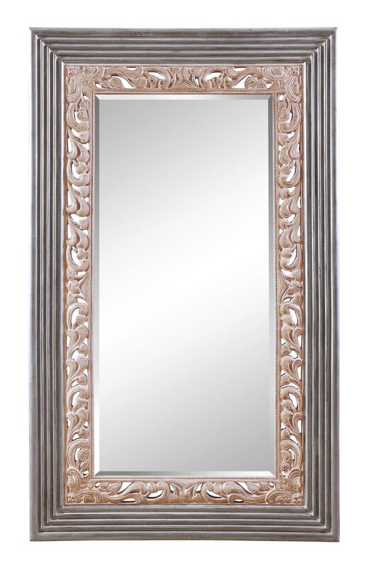 G281 49.6 X 2.95 X 82 In. Charleston Floor Mirror, Antique Silver & Wood Like