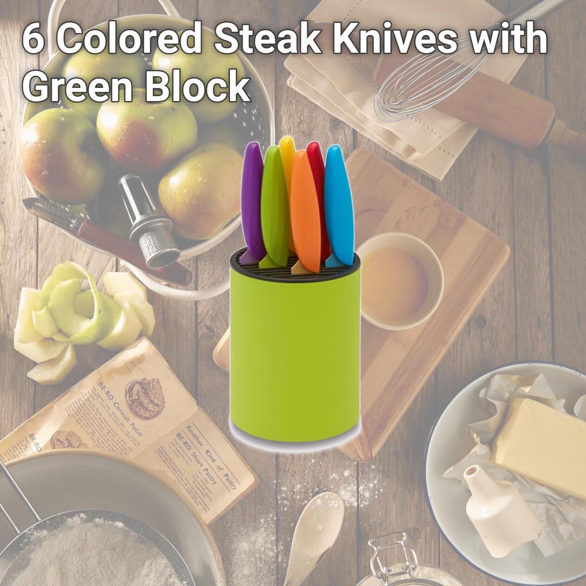 Picture of Ausonia A096427 6 Colored Steak Knives with Green Block