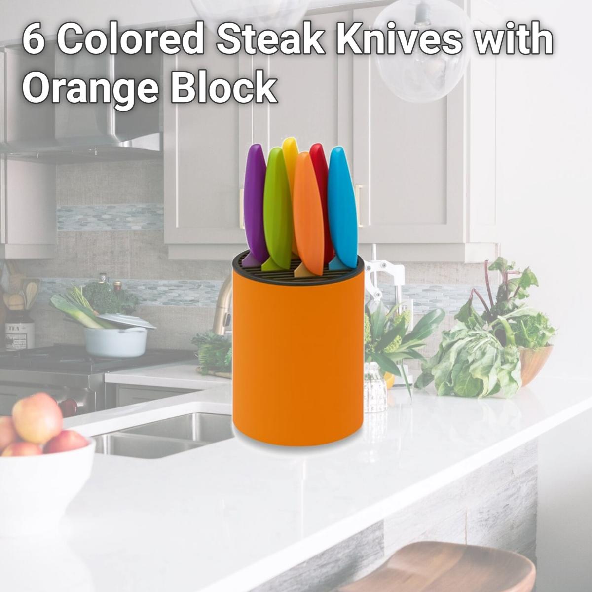Picture of Ausonia A096435 6 Colored Steak Knives with Orange Block