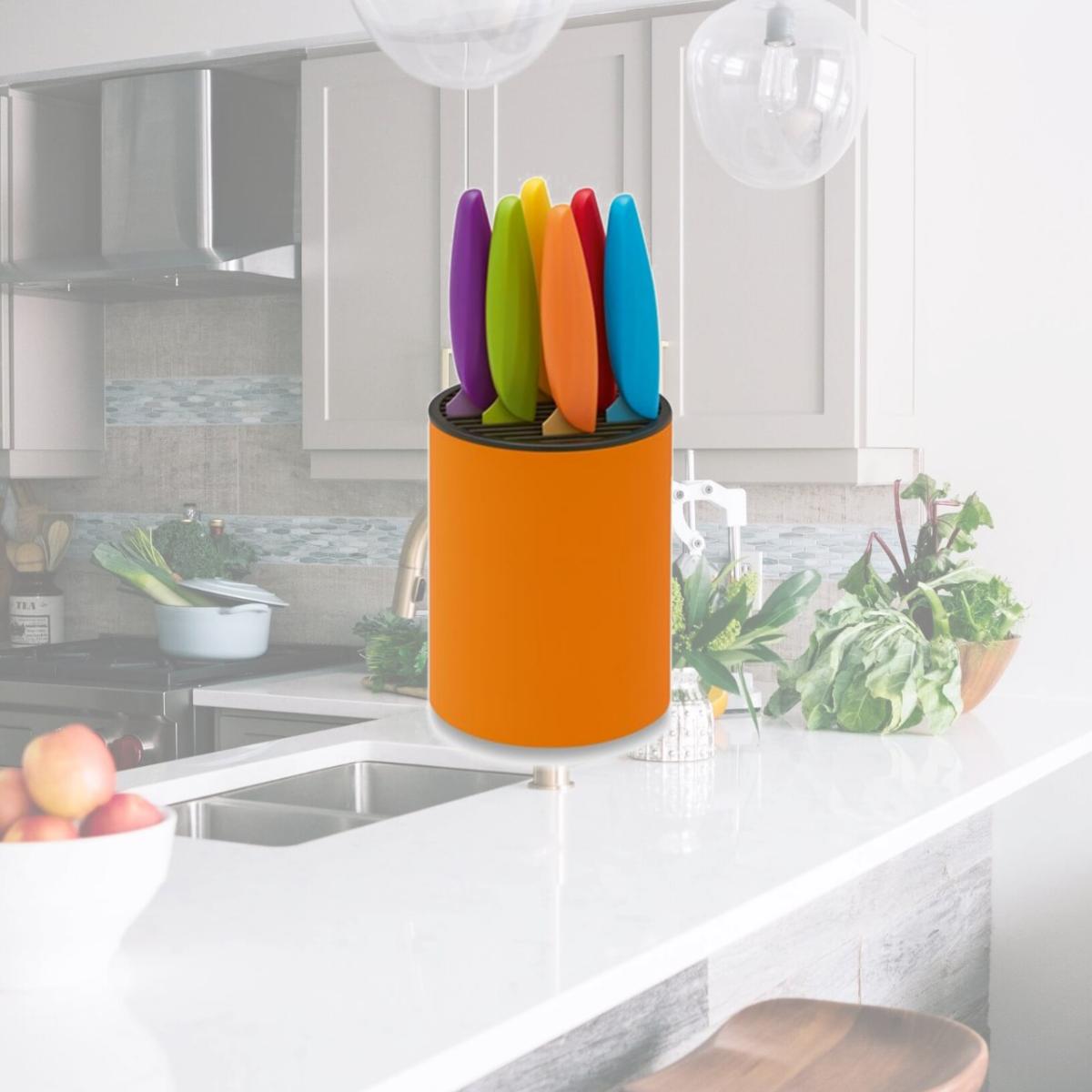 Picture of Ausonia A096435 6 Colored Steak Knives with Orange Block
